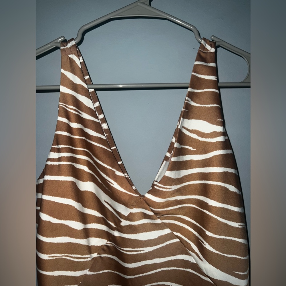 A New Day Brown Zebra Print Side Slit Dress Size Small - Picture 2 of 6